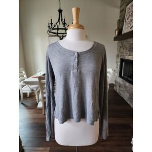 ZYIA ACTIVE Grey Waffle Knit Long Sleeve Henley Crop‎ Top Women's Size L